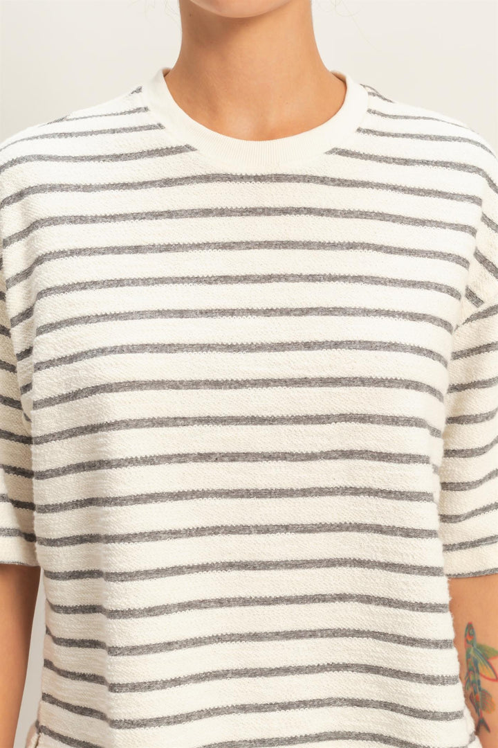 Exactly What I Need Black and White Striped Terry Set with Shorts