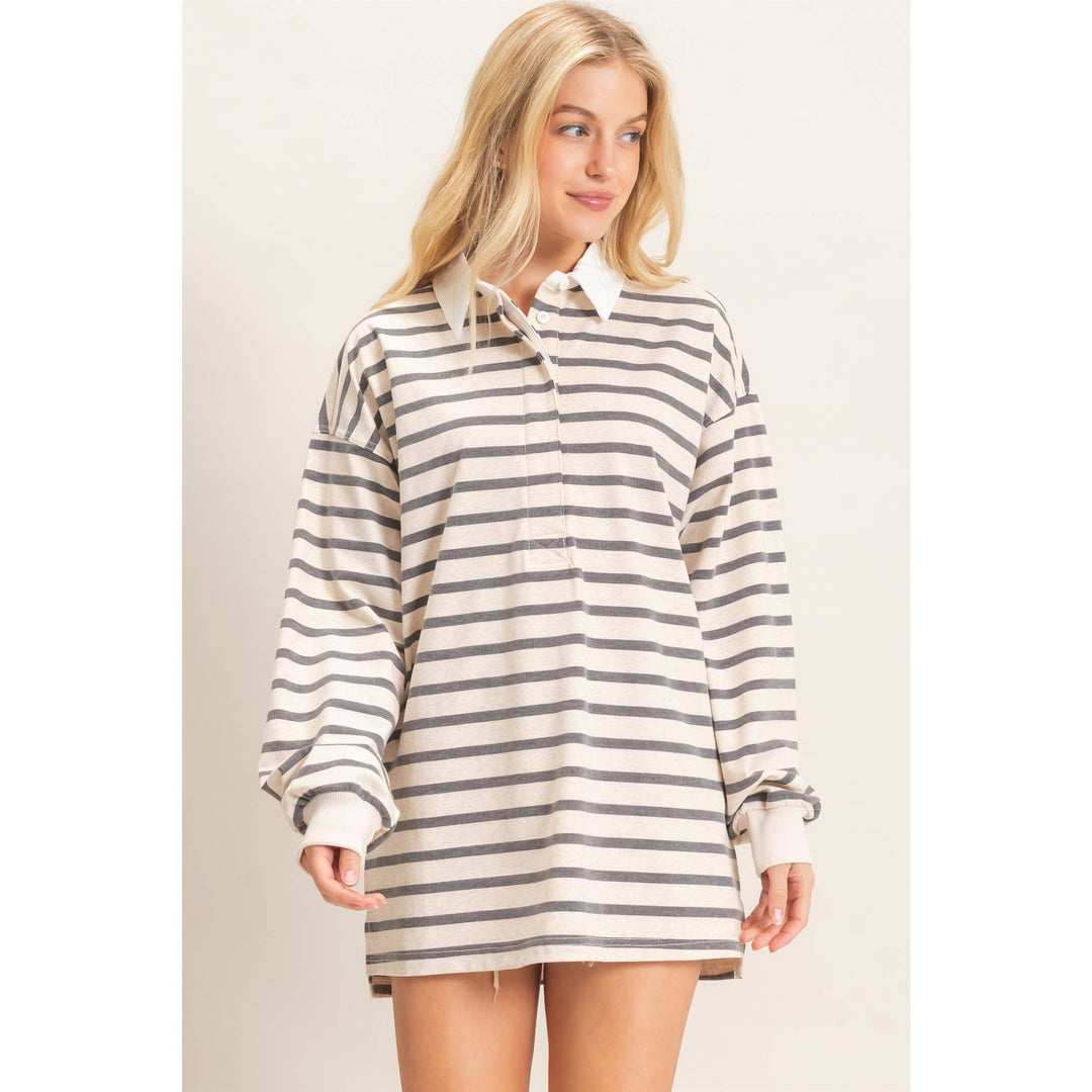 Striped Polo Long Sleeve Top