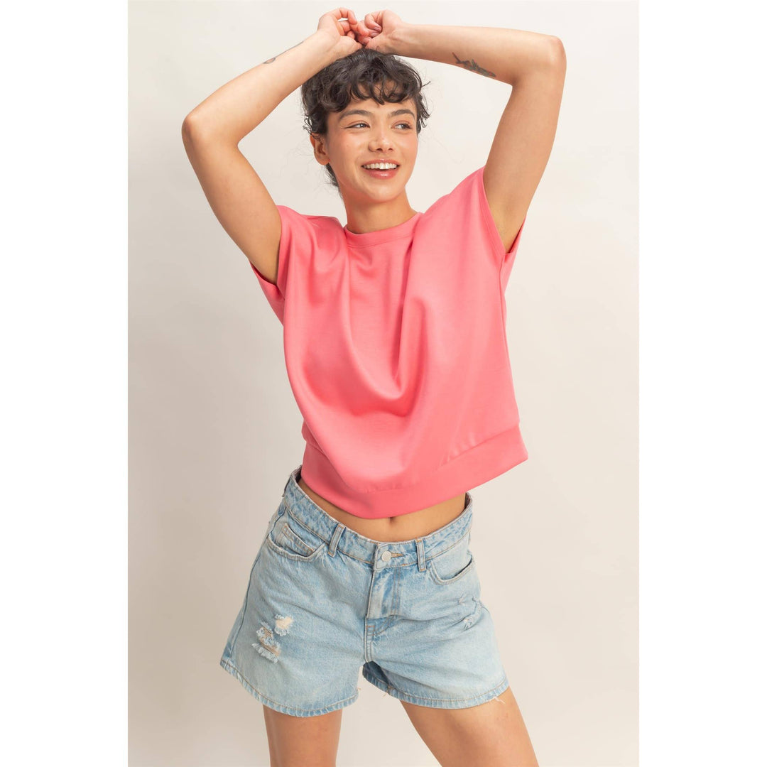 Crew Neck Short Dolman Sleeve Top