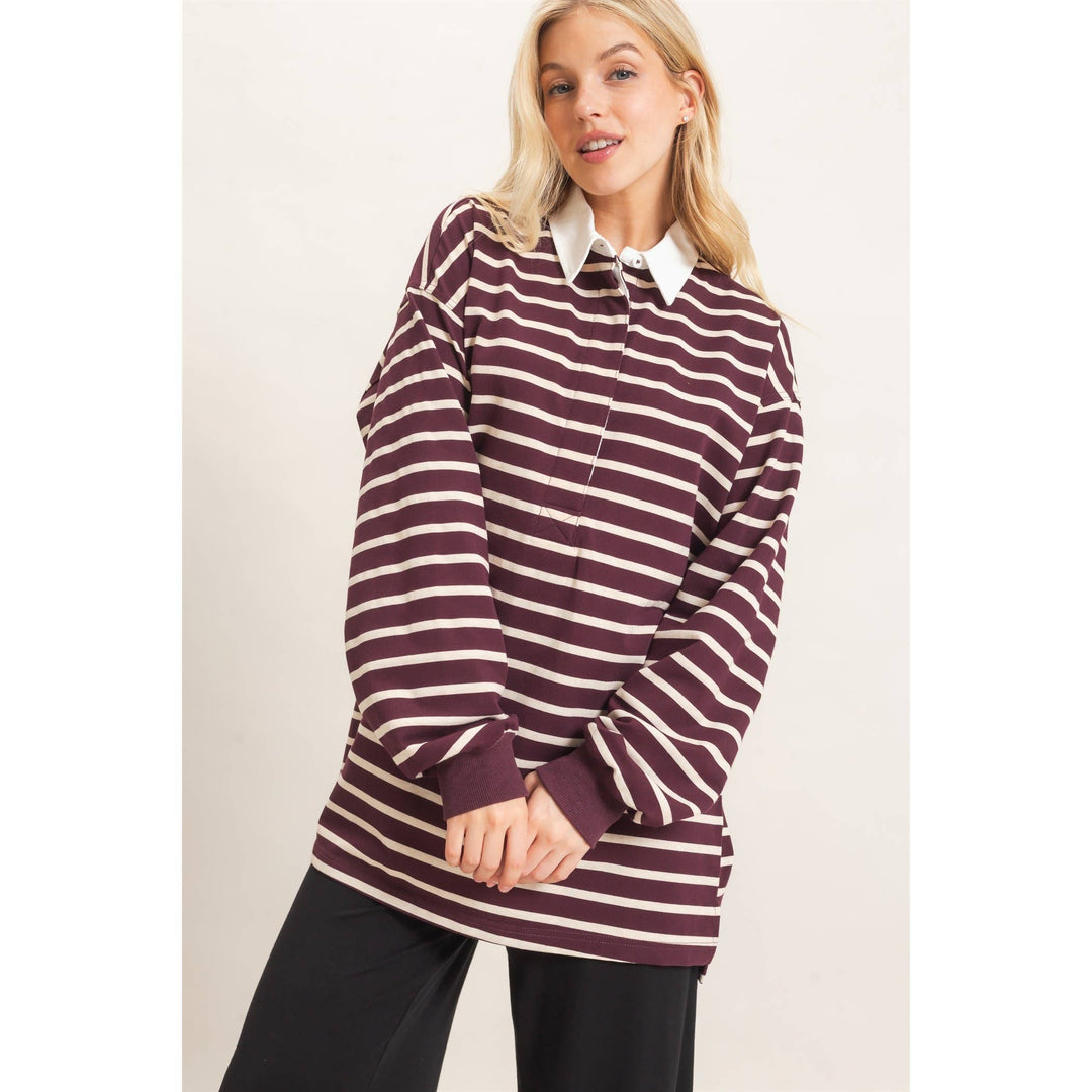 Striped Polo Long Sleeve Top