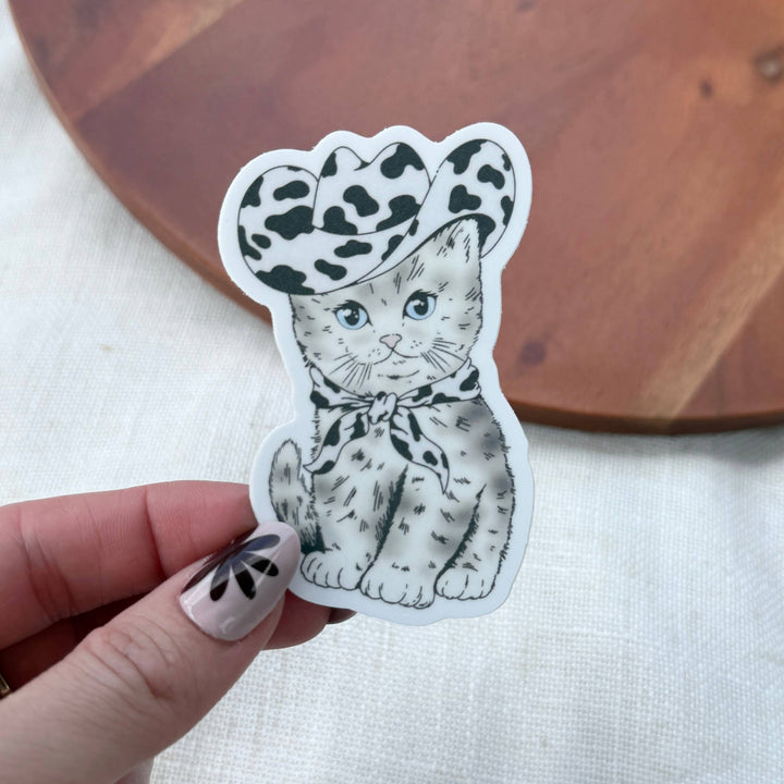 Cow Print Cowboy Hat Cat Sticker