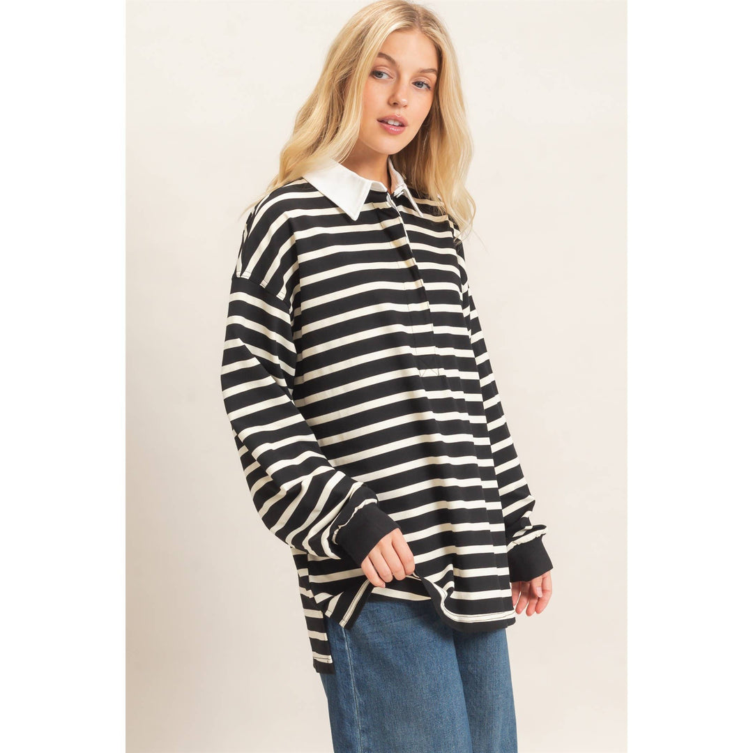 Striped Polo Long Sleeve Top