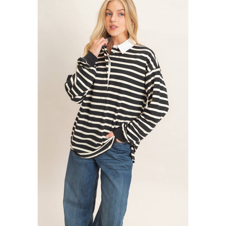 Striped Polo Long Sleeve Top