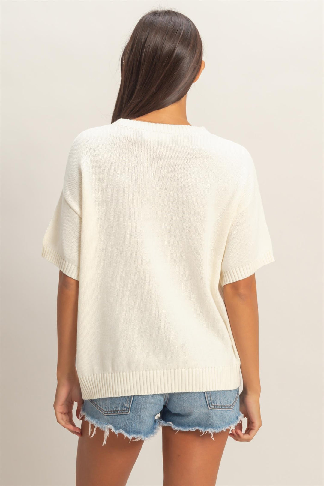 Celebrate with Me Cream Short Sleeve Flag Sweater