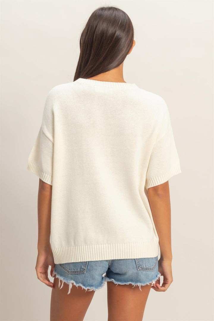 Celebrate with Me Cream Short Sleeve Flag Sweater