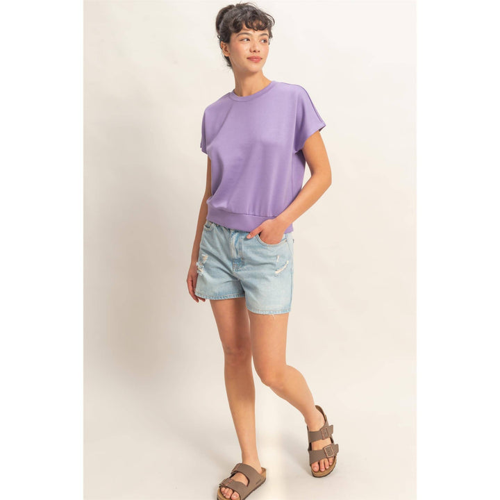 Crew Neck Short Dolman Sleeve Top