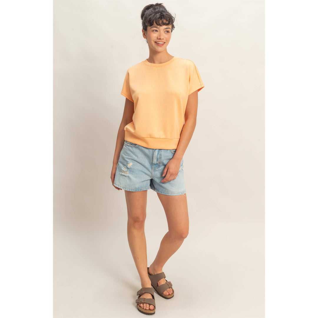 Crew Neck Short Dolman Sleeve Top