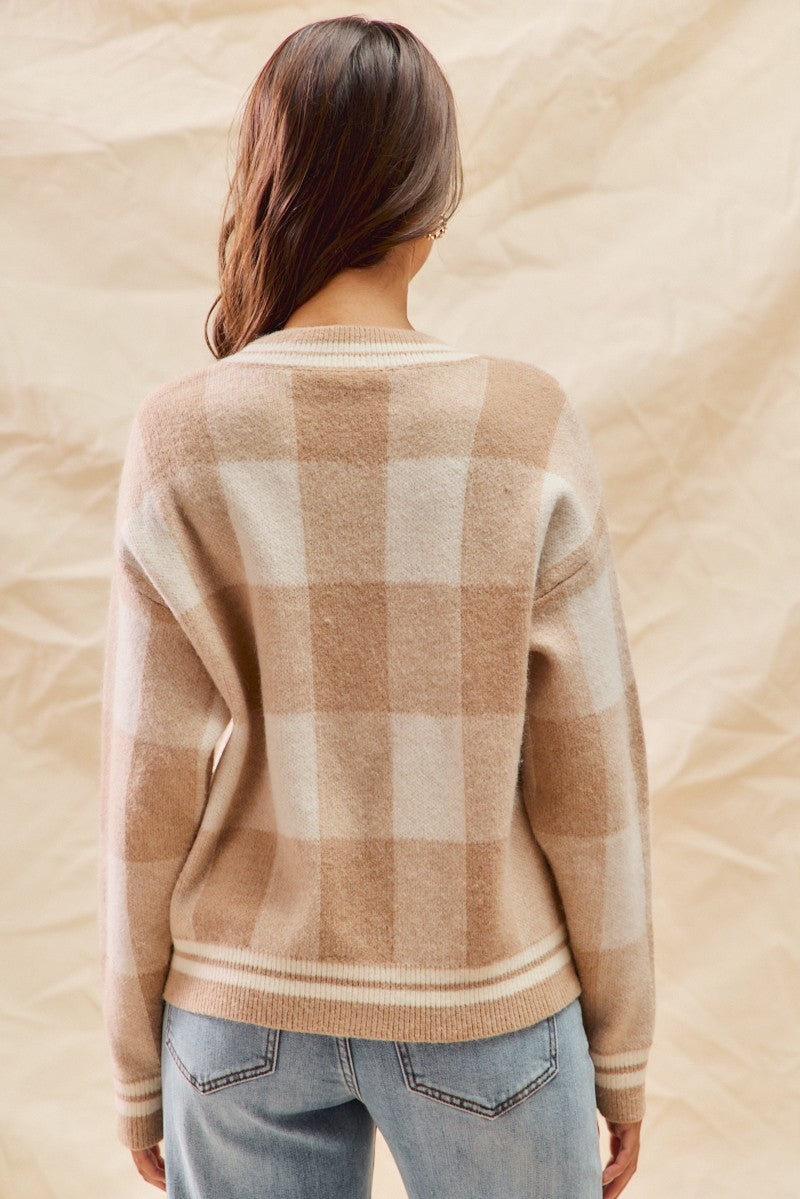 Always On My Mind Checkered Cardigan in Beige