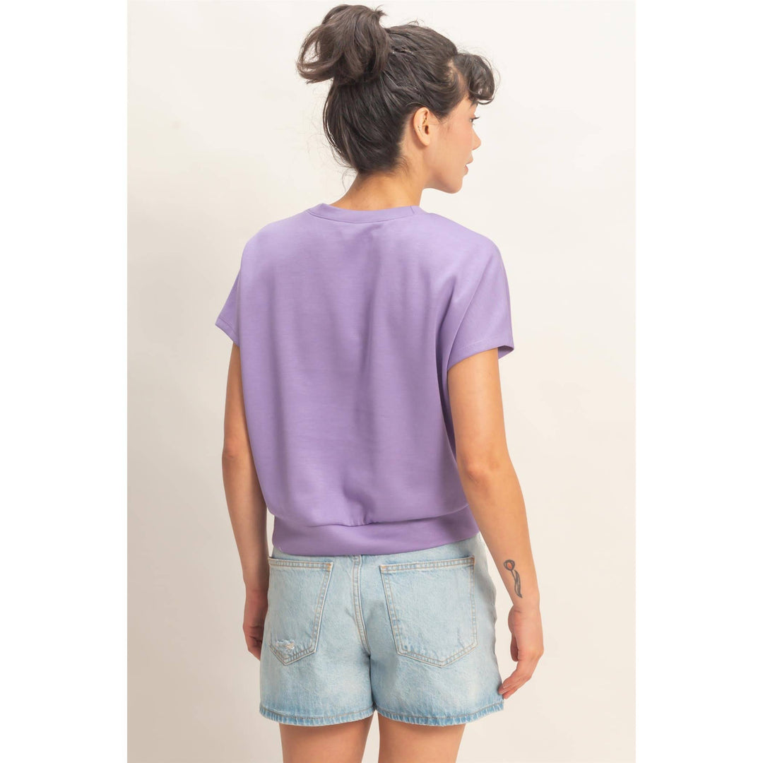 Crew Neck Short Dolman Sleeve Top