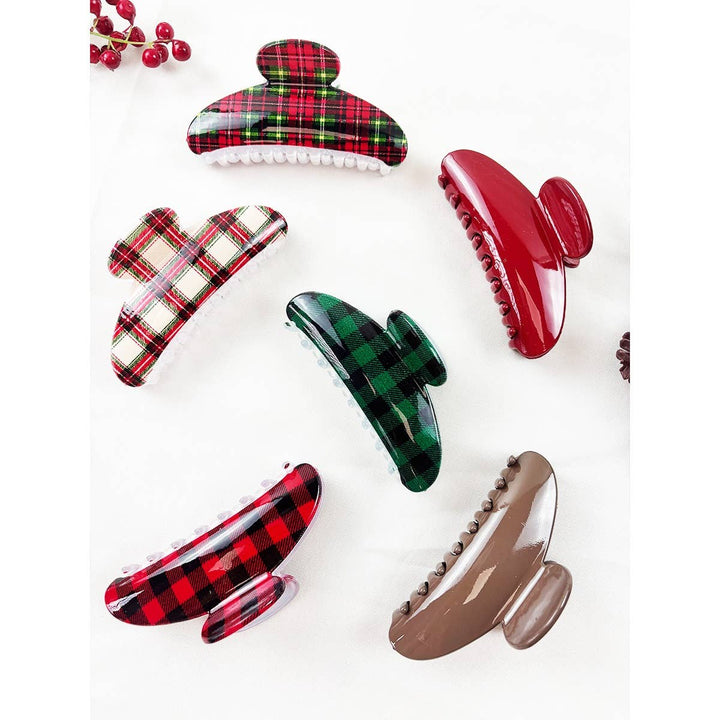 Christmas Plaid Print with solid Hair Claw Clip