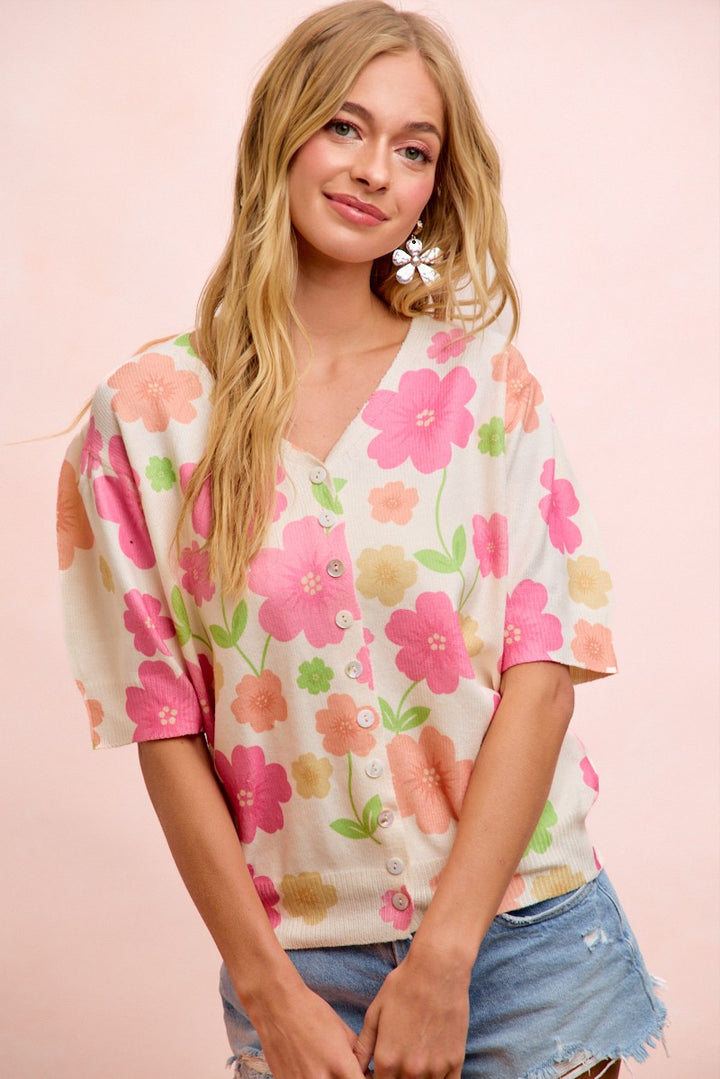 Run Away With Me Floral Short Sleeve Cardigan