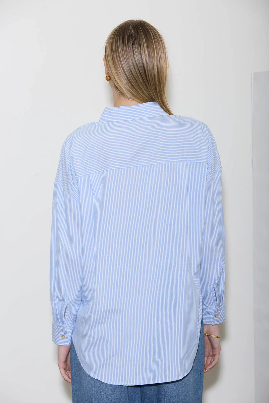 Way Back When Stripe Long Sleeve Collared Shirt In Blue