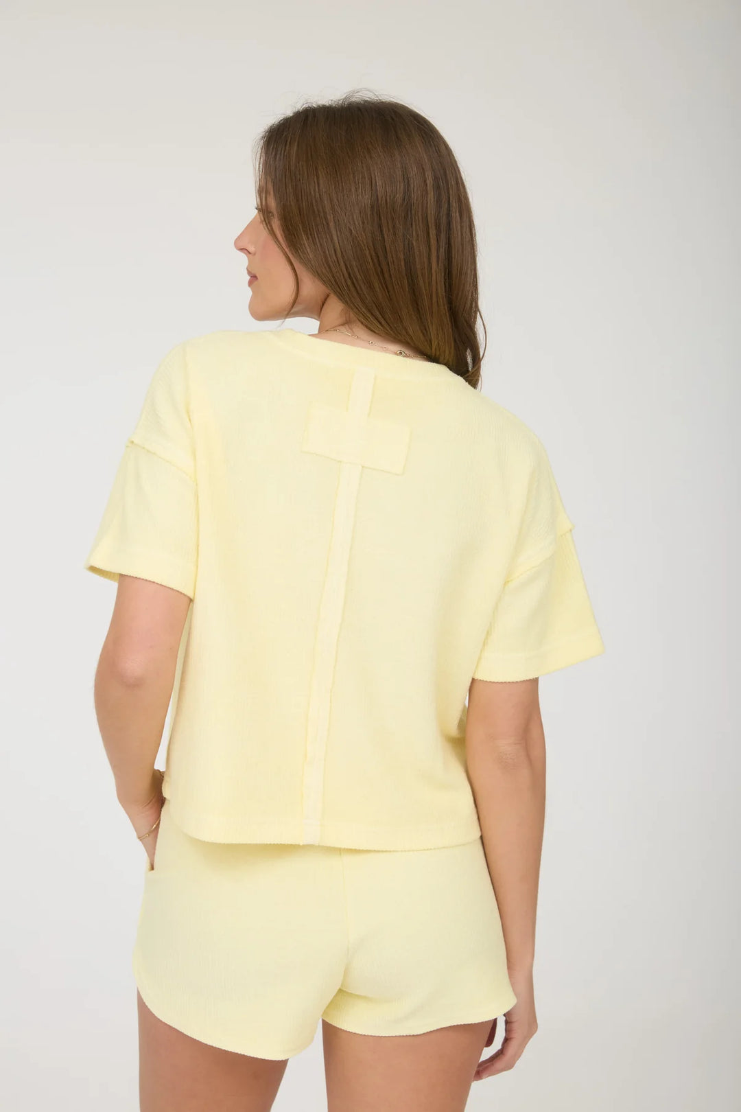 Out Of Town Ribbed Pocket Short Sleeve Top in Butter Yellow