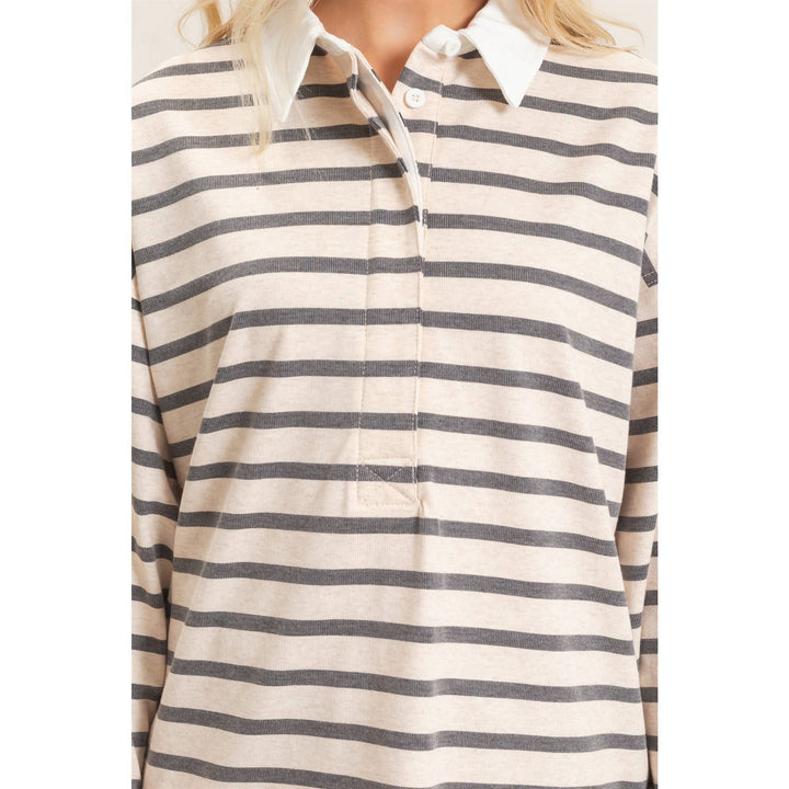 Striped Polo Long Sleeve Top