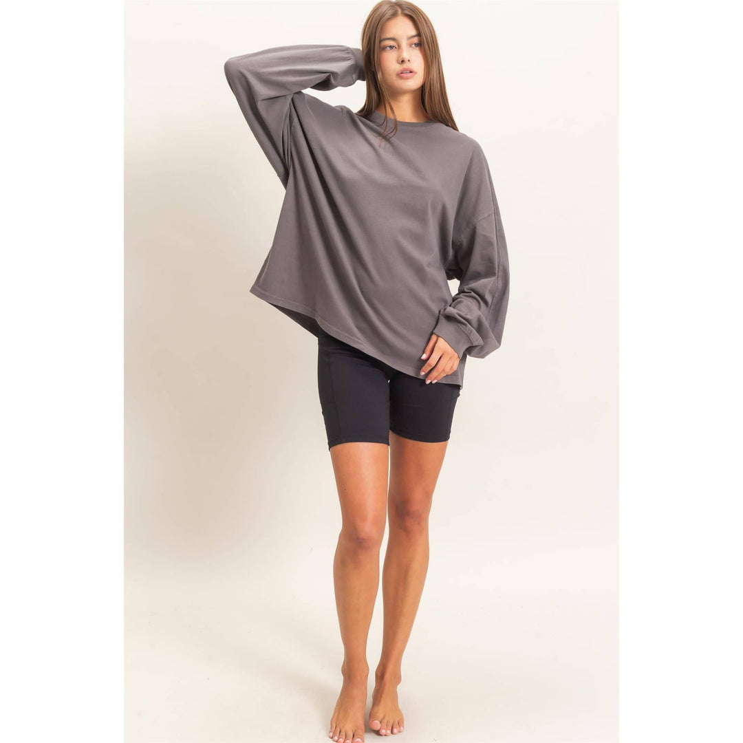 Pigment Dye Oversized Long Sleeve Top