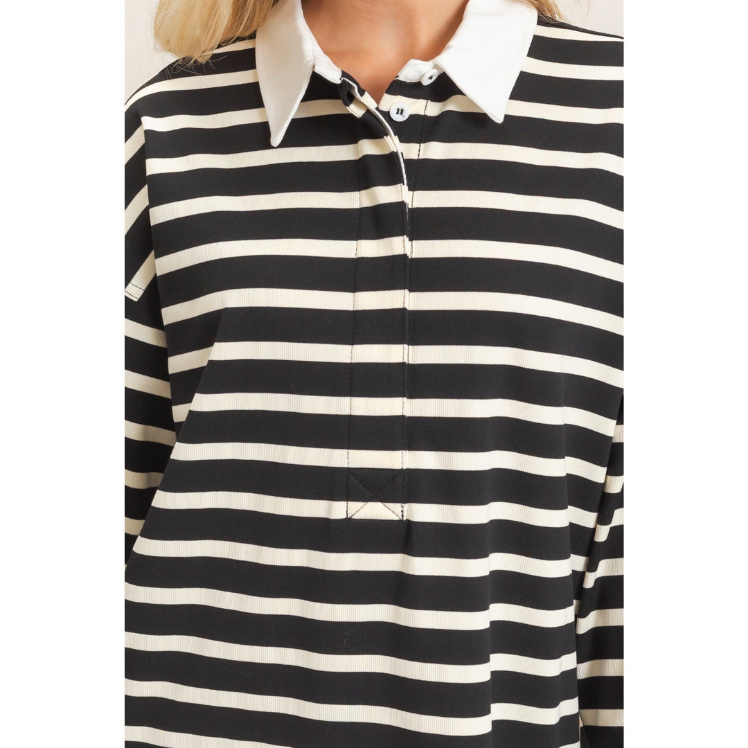 Striped Polo Long Sleeve Top