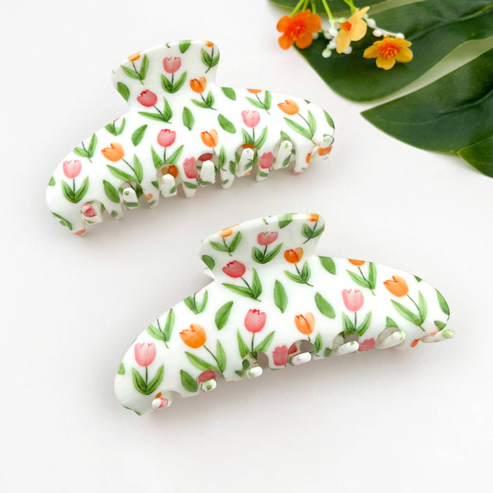 Tulip Oval Hair Claw Clip, Elegant Floral Hair Clip