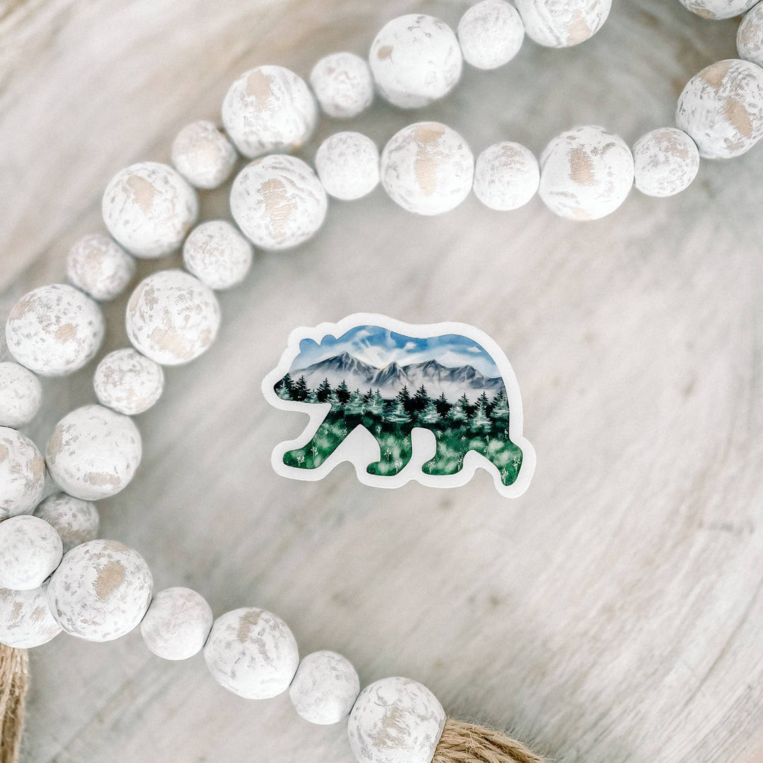 Bear Mountain Scene Clear Vinyl, Sticker, 3x3 in.