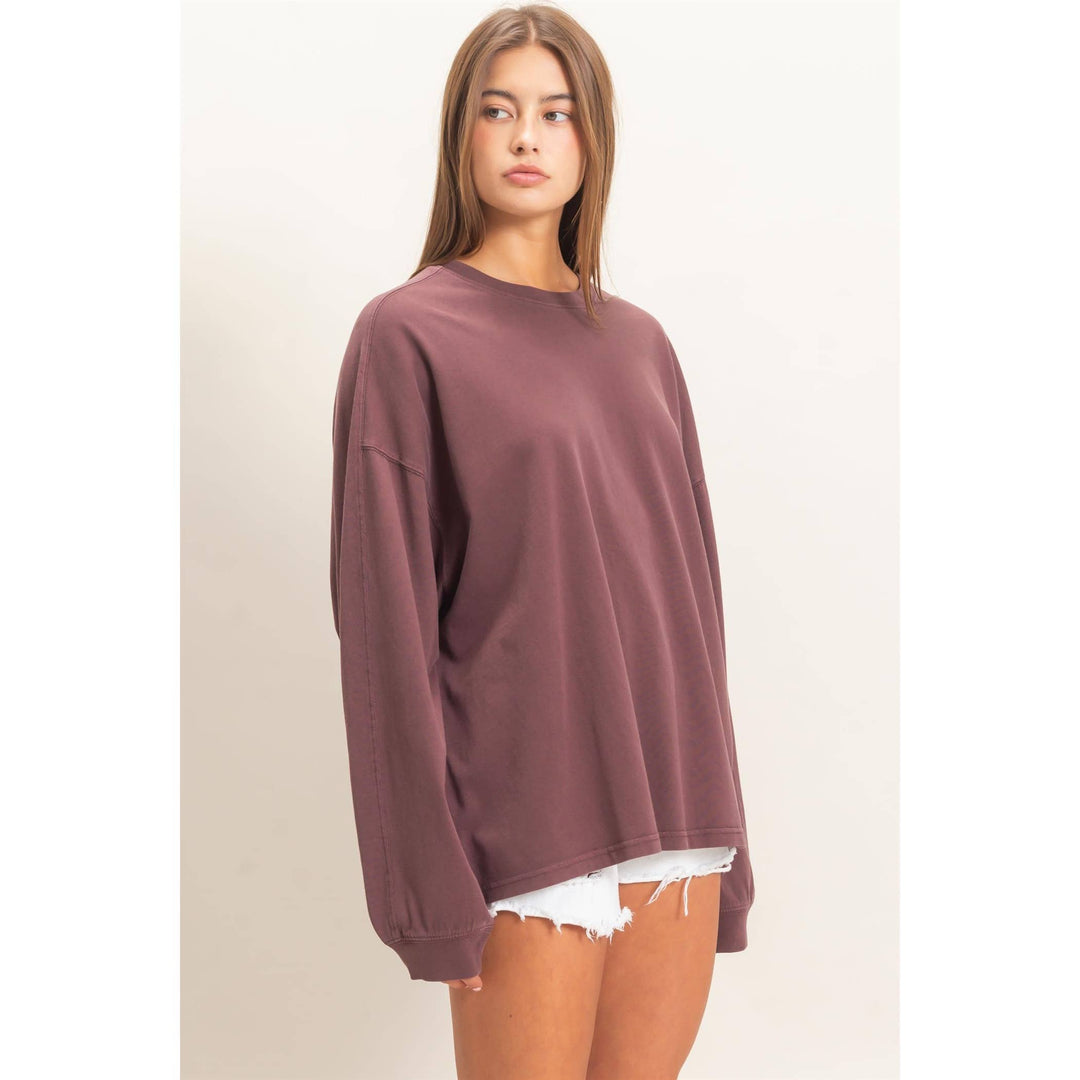 Pigment Dye Oversized Long Sleeve Top