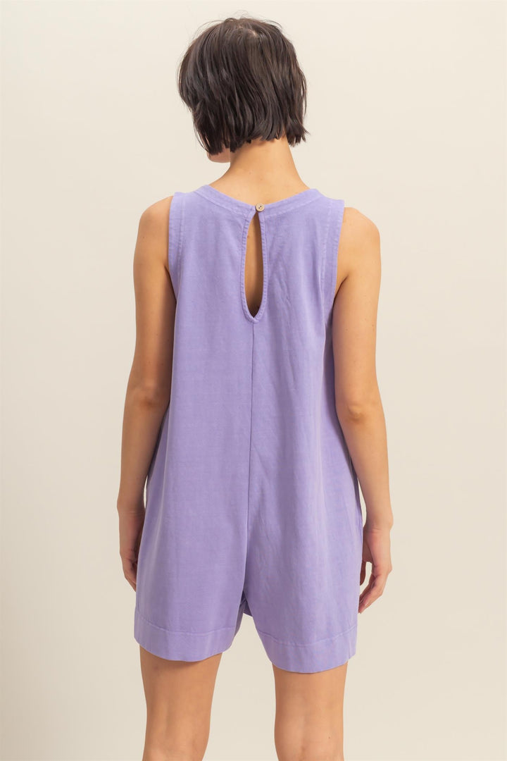 Lost in Your Love Sleeveless Romper with Pockets in Wisteria