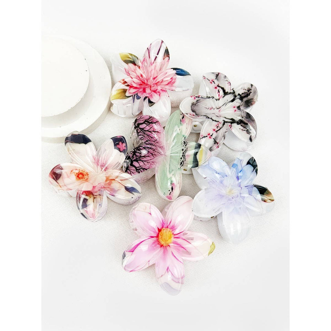 Floral Prints of Hawaiian Plumeria Hair Claw Clip