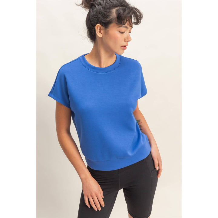 Crew Neck Short Dolman Sleeve Top