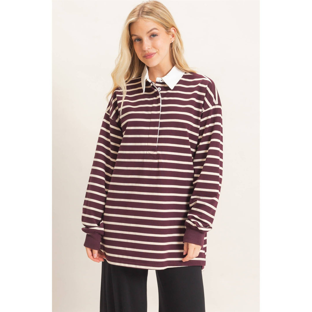 Striped Polo Long Sleeve Top