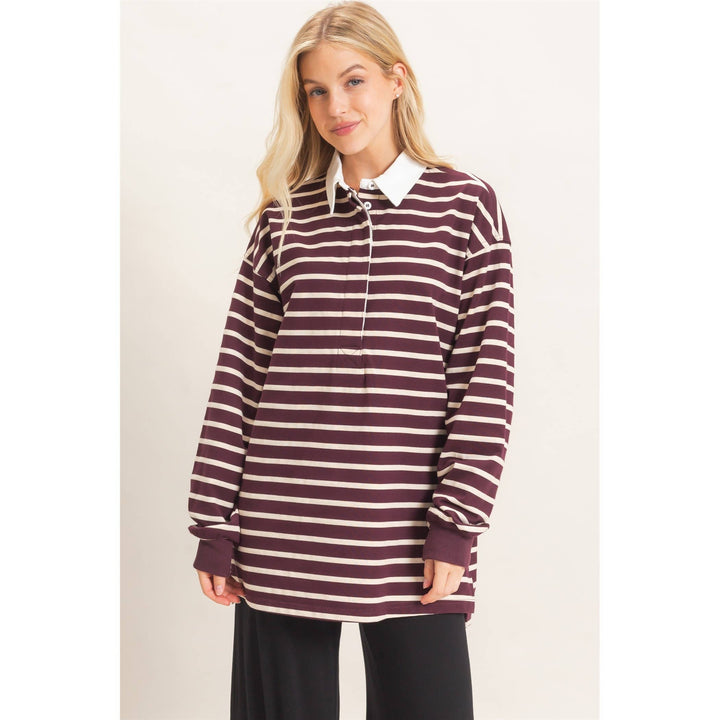 Striped Polo Long Sleeve Top