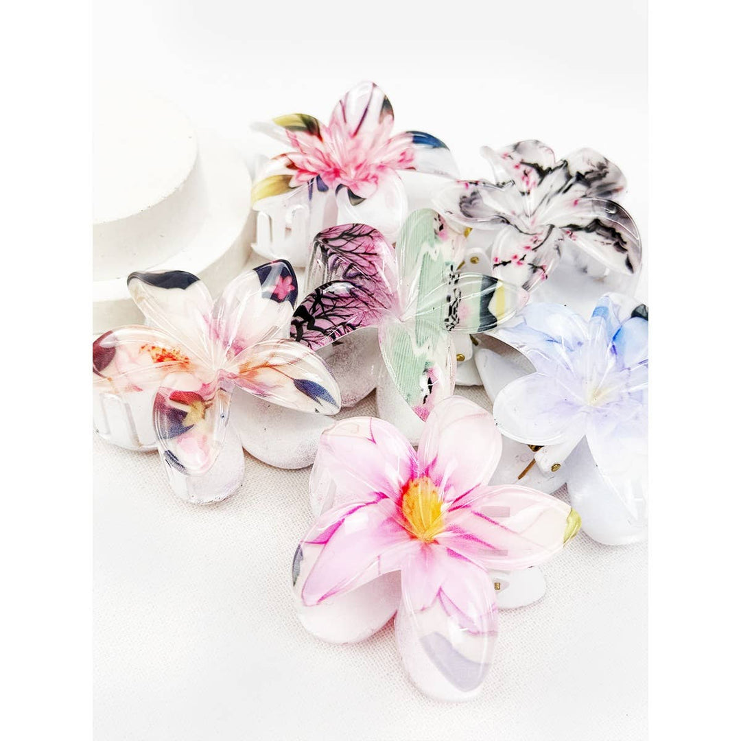 Floral Prints of Hawaiian Plumeria Hair Claw Clip