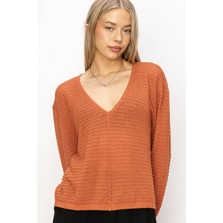 V Neck Dropped Shoulder Sweater