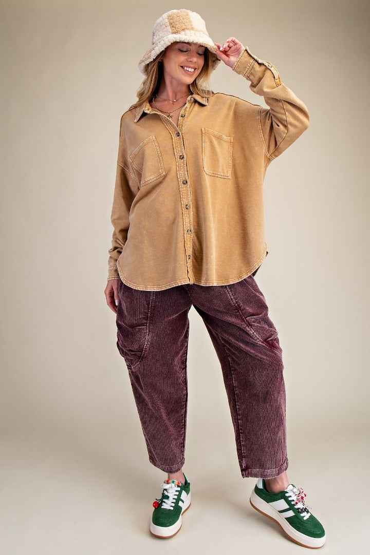 Wild & Free Mineral Washed Shacket in Ash Mocha