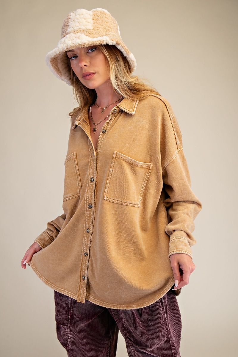 Wild & Free Mineral Washed Shacket in Ash Mocha
