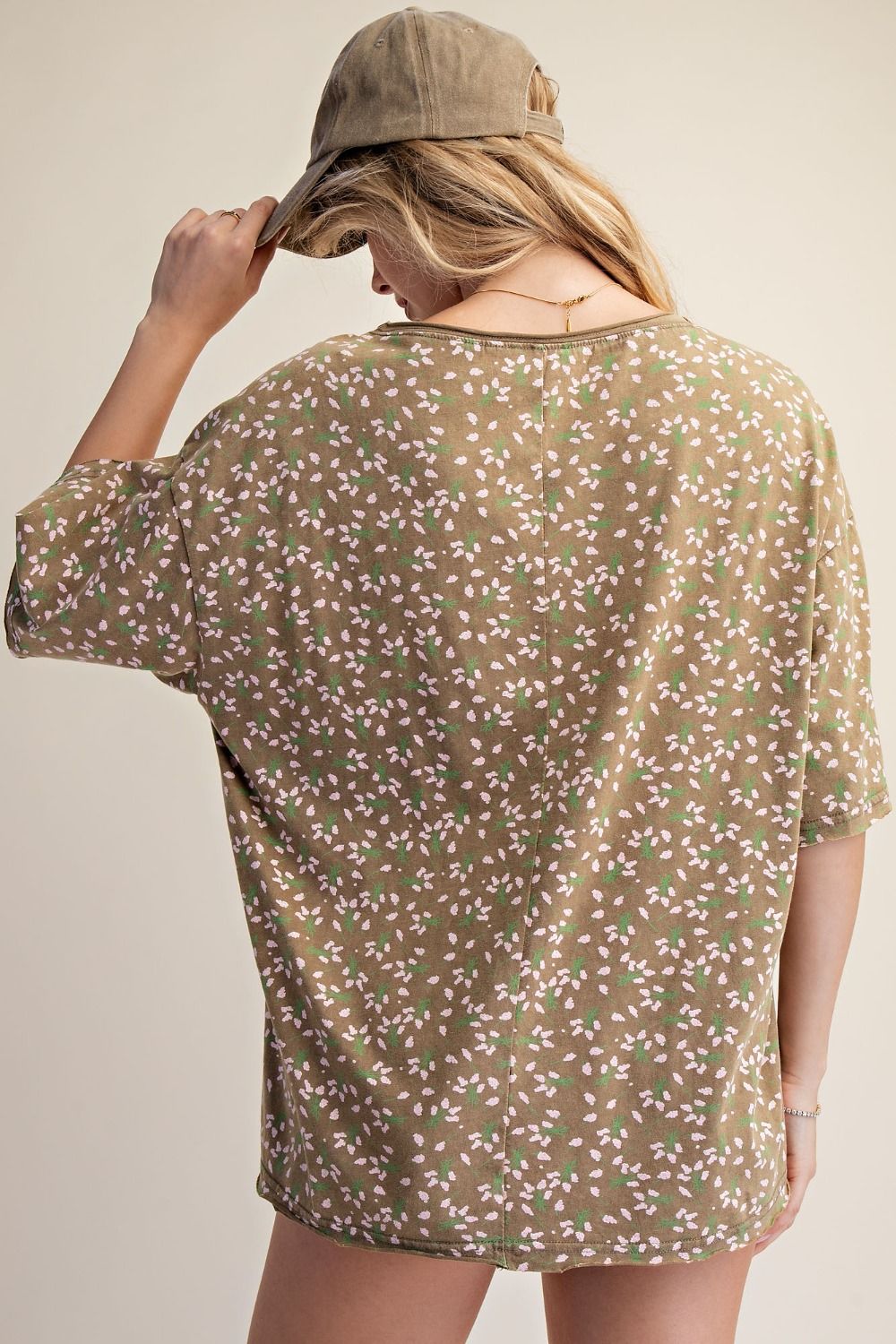 In Love Floral Oversized Short Sleeve Top in Olive