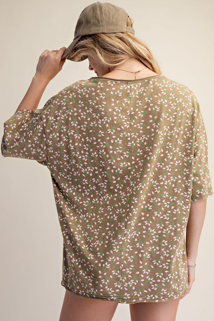 In Love Floral Oversized Short Sleeve Top in Olive