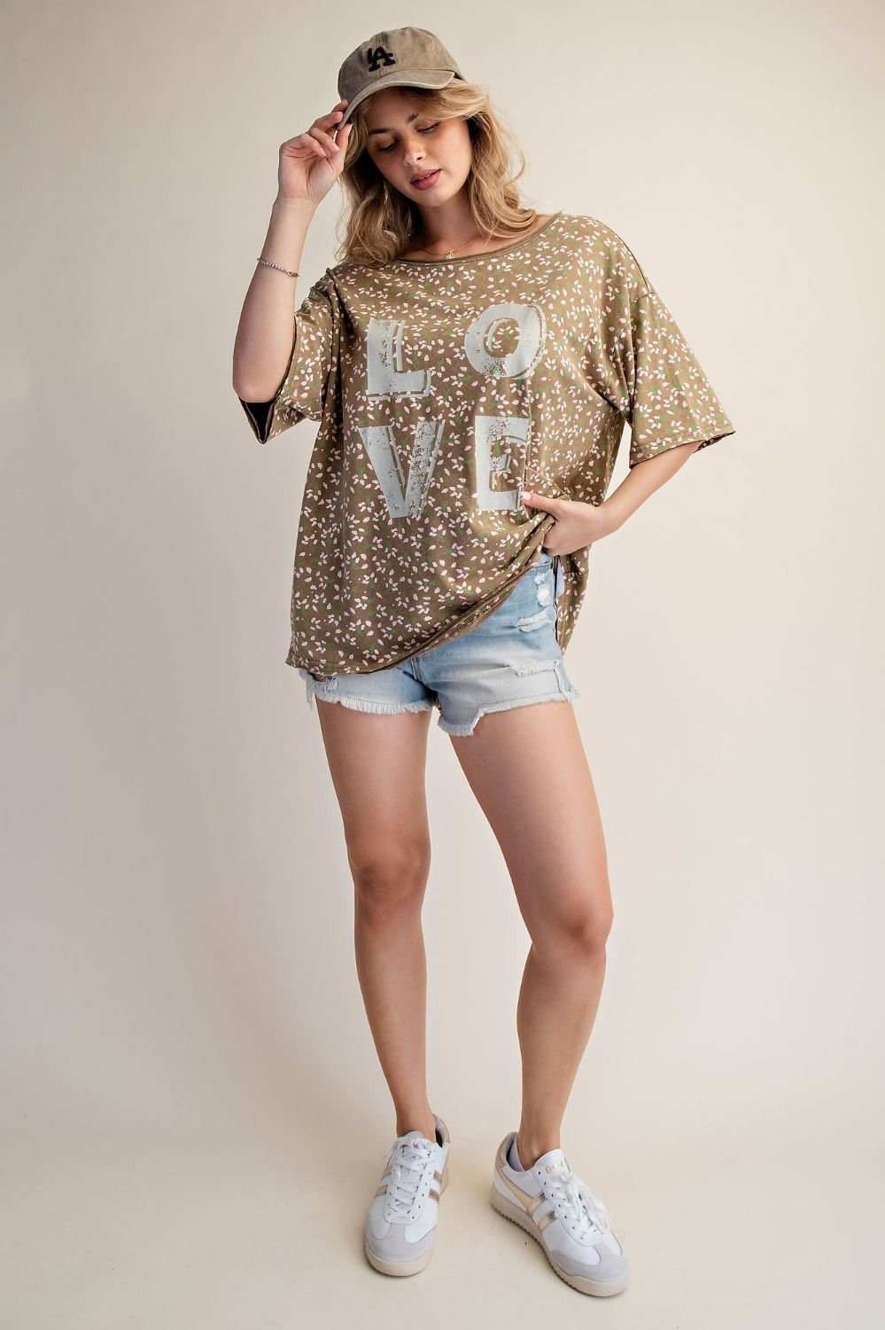 In Love Floral Oversized Short Sleeve Top in Olive