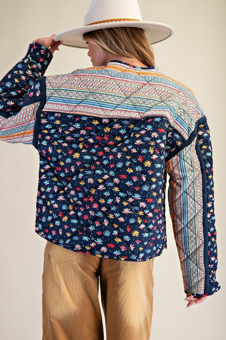 Petal Path Floral Print Quilted Jacket