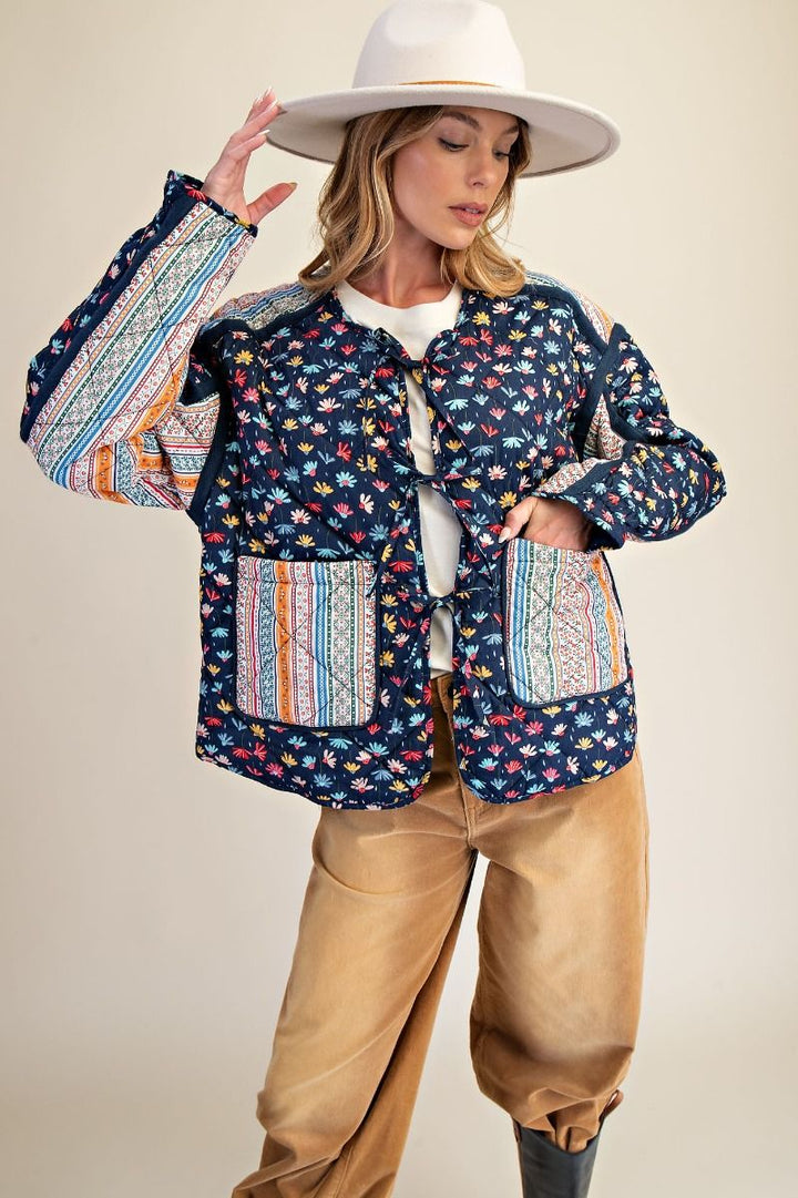 Petal Path Floral Print Quilted Jacket