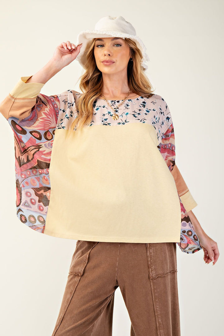 All I Could Want Print Mix Cotton Jersey Top In Yellow