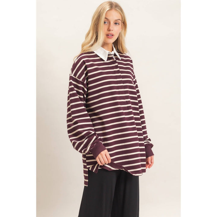 Striped Polo Long Sleeve Top