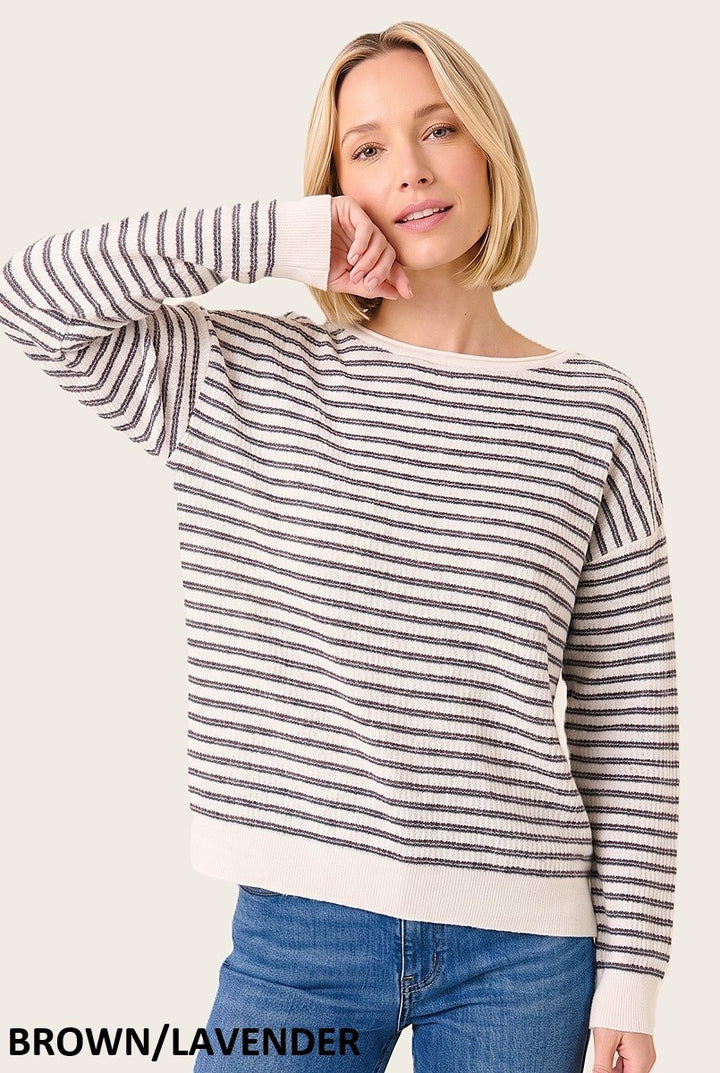 Big Dreams Striped Crew Neck Sweater in Brown/Lavender