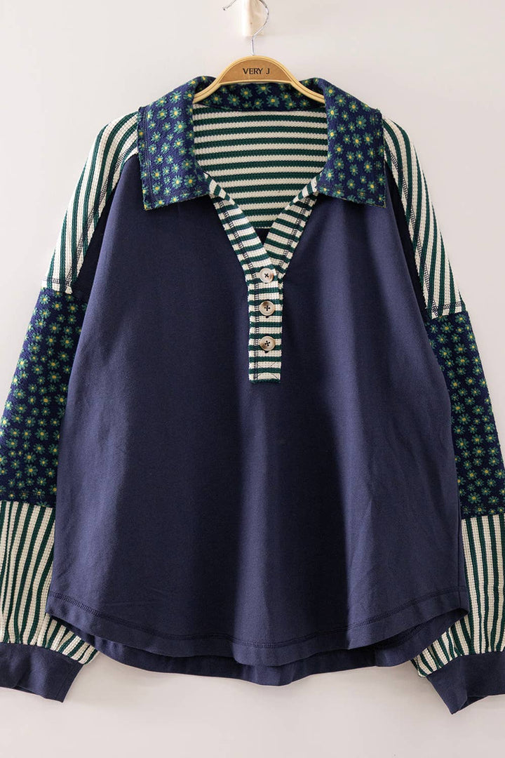 NT12889-Daisy Stripe Contrast Top