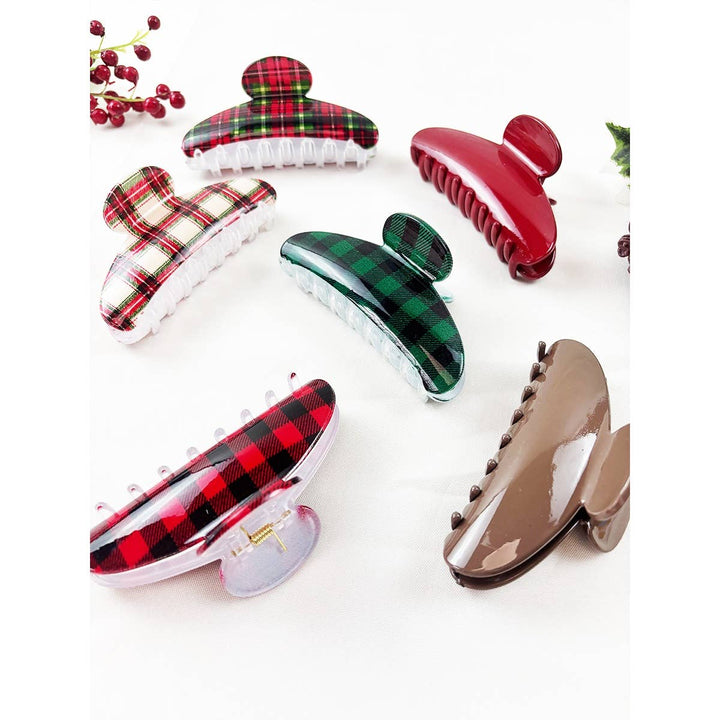 Christmas Plaid Print with solid Hair Claw Clip