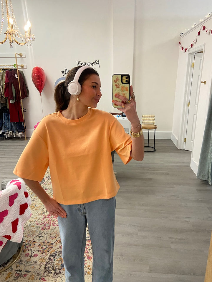 Dreaming of the Sun Short Sleeve Scuba Top in Apricot