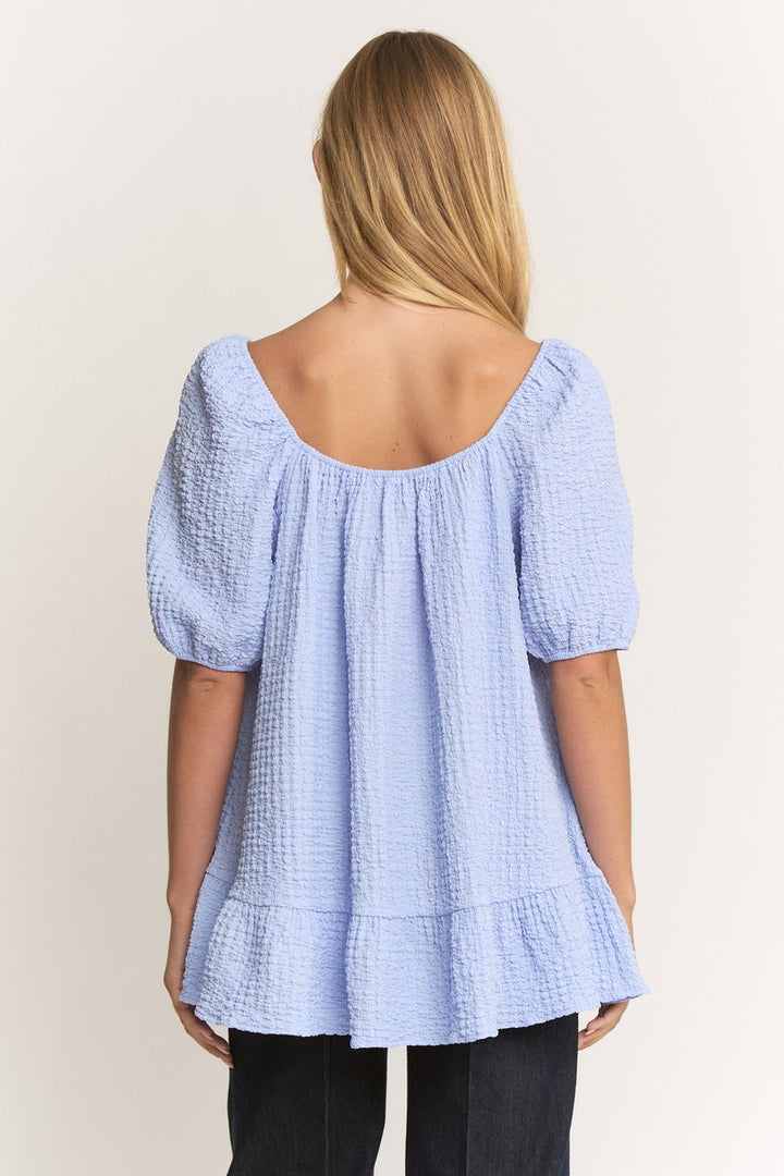 Through the Looking Glass Short Puff Sleeve Top in Light Blue