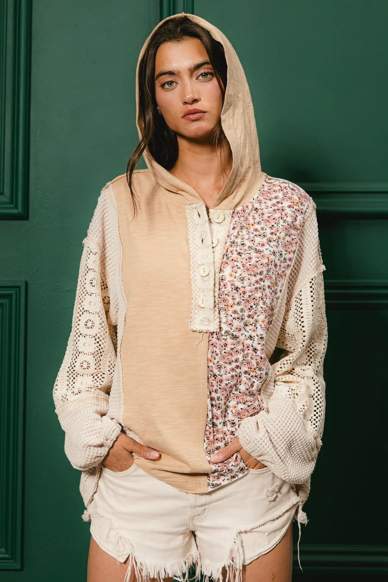 Coffee Run Lace Floral Combo Hoodie