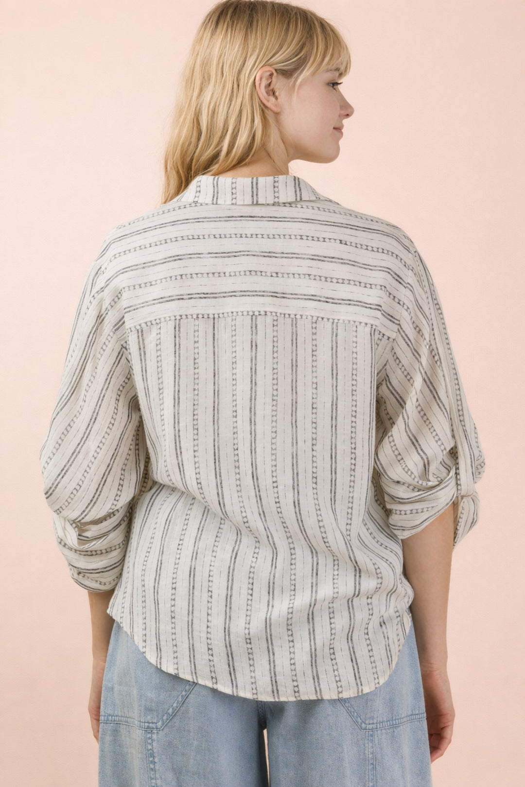 Everyday Roll up Half Sleeve Stripe Shirt Top