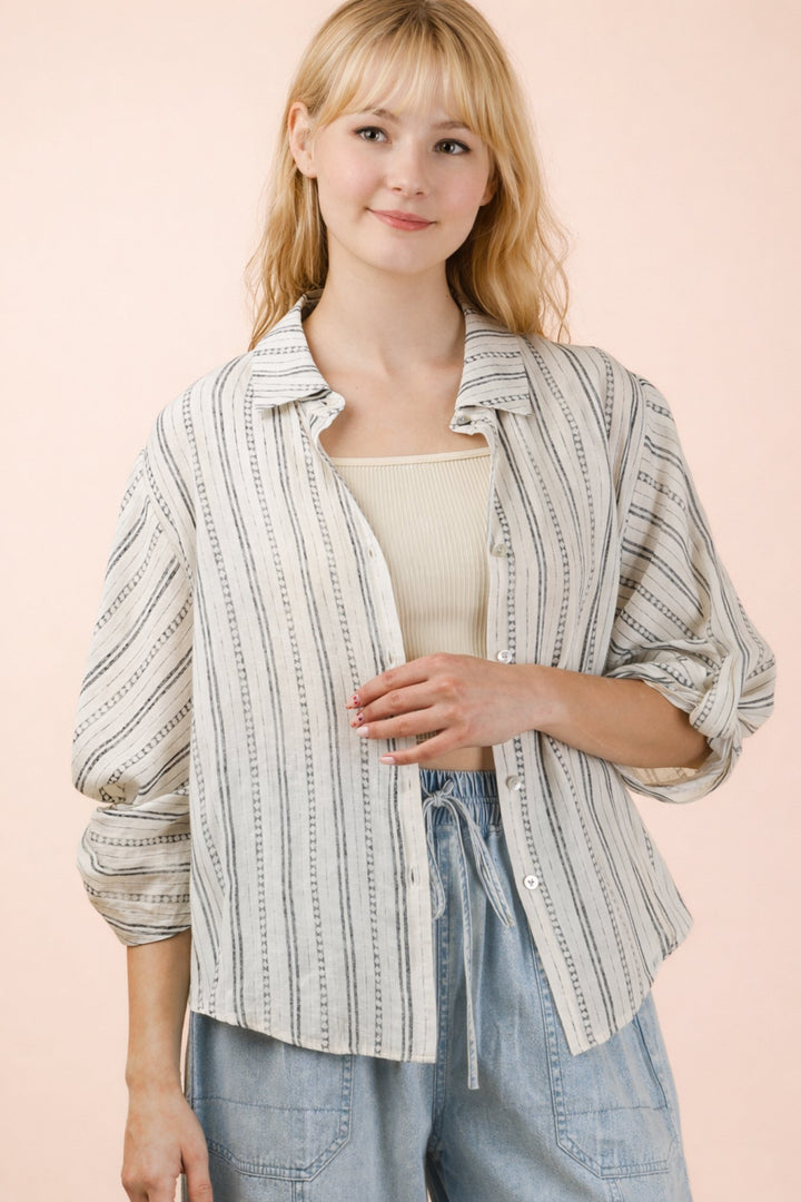 Everyday Roll up Half Sleeve Stripe Shirt Top