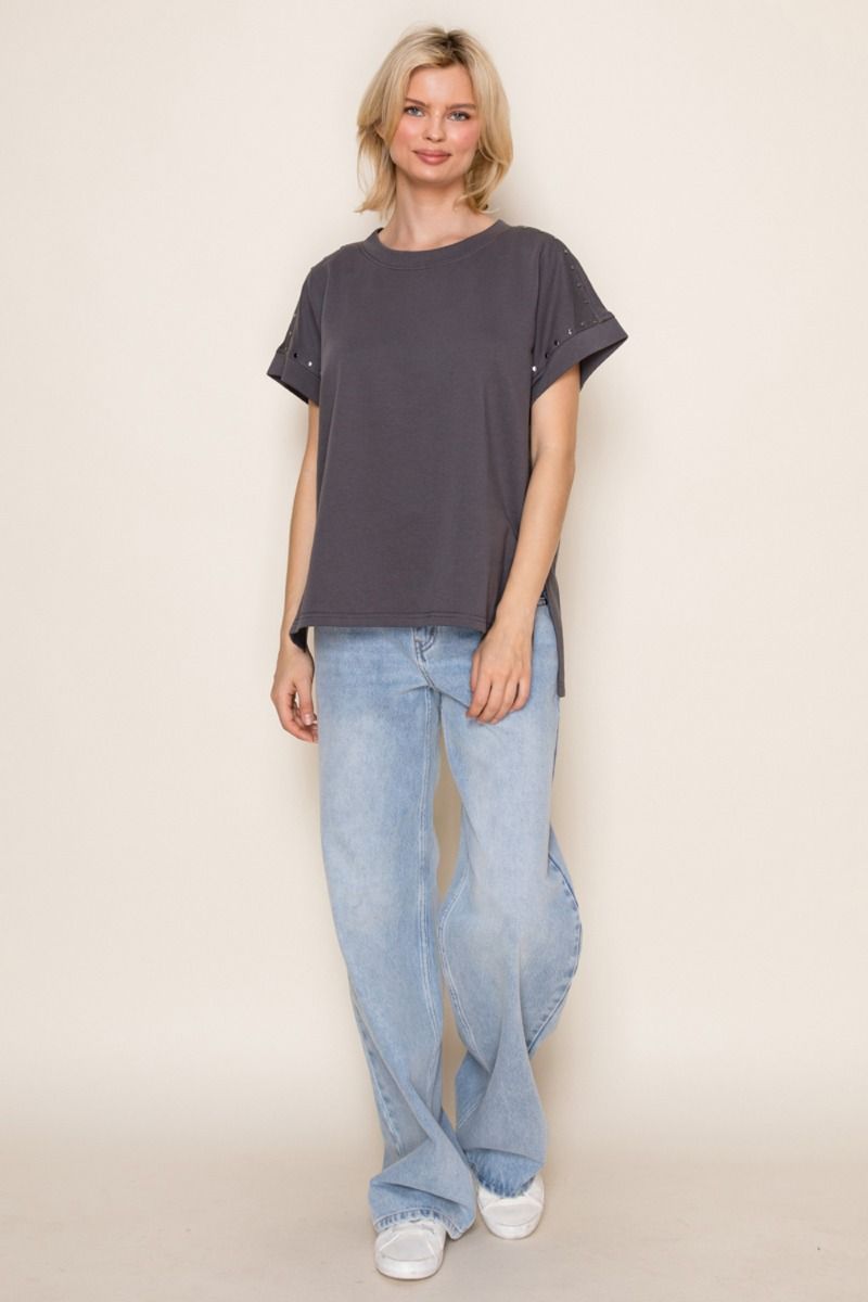 Make Your Day Short Sleeve Top in Charcoal