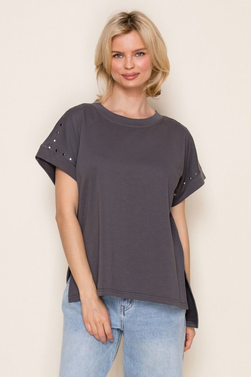 Make Your Day Short Sleeve Top in Charcoal