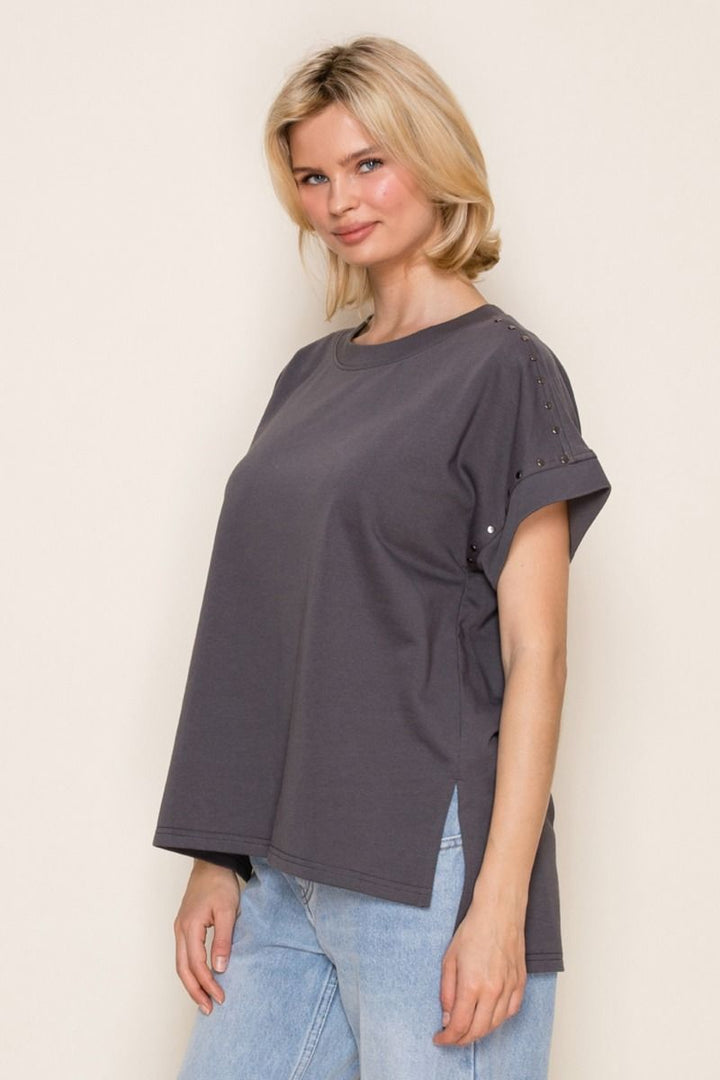 Make Your Day Short Sleeve Top in Charcoal